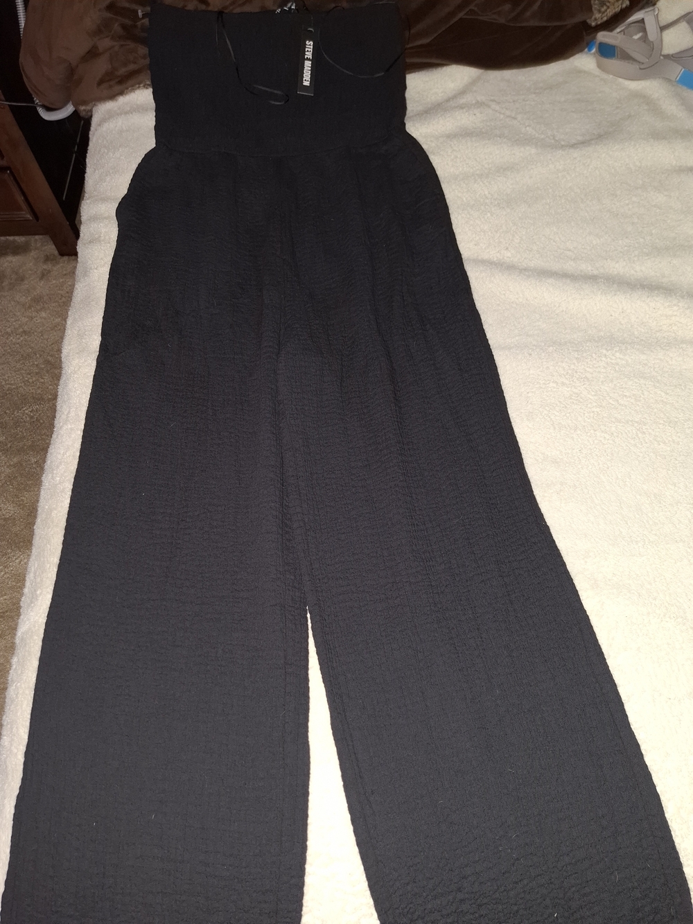 Steve Madden Black Strapless Wide-Leg Jumpsuit